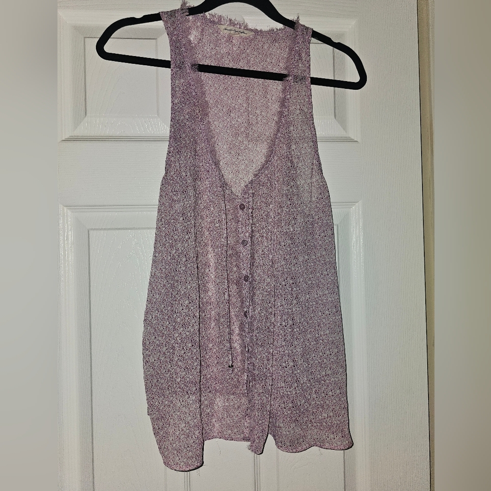 American Eagle Outfitters Women's Purple Sheer Sleeveless Tank Top